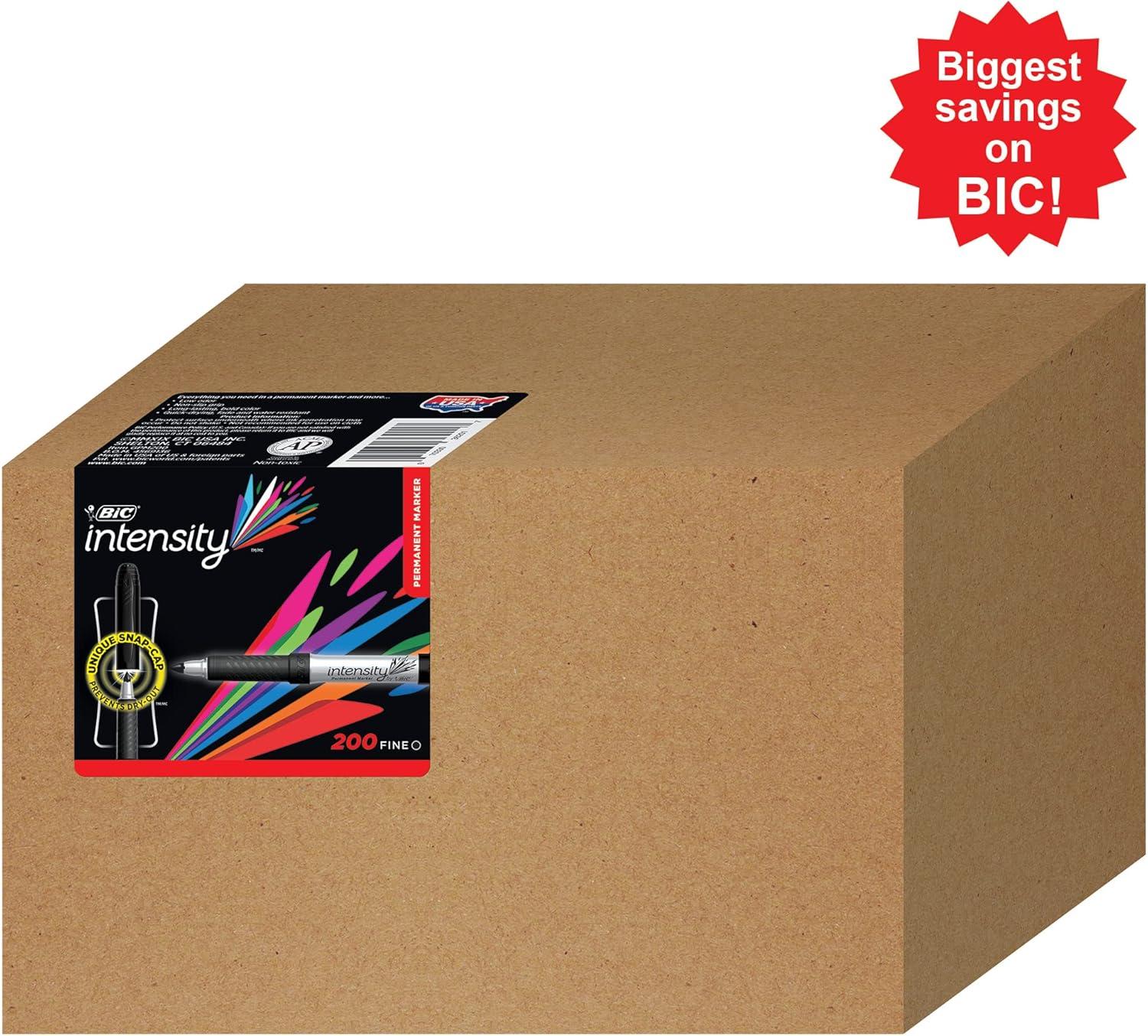 imageBIC Intensity Black Permanent Markers Fine Point 200Count Pack of Black Markers With NonSlip Grip for Comfort and ControlBulk Pack Black Ink Markers