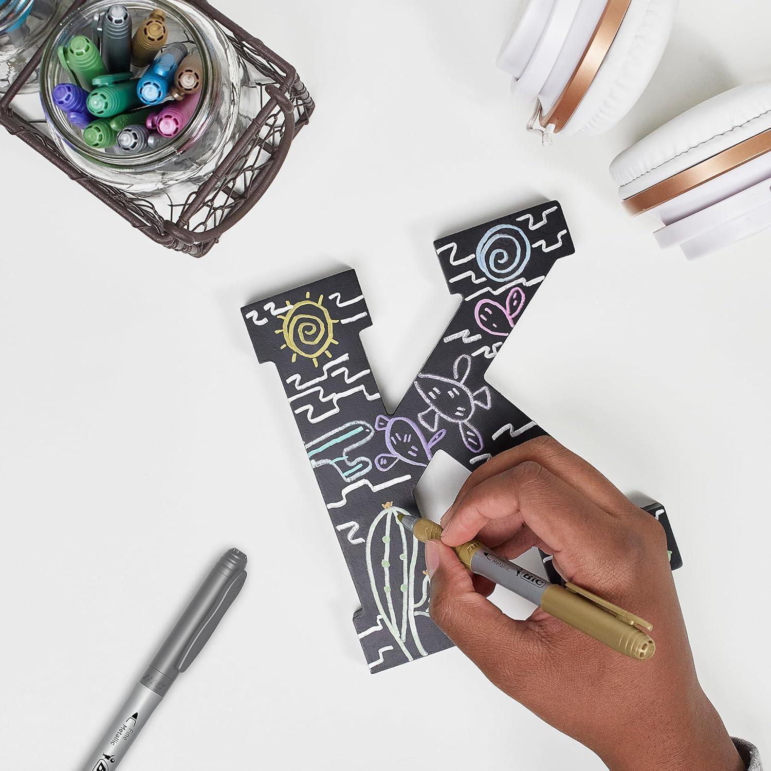 imageBIC Intensity Black Permanent Markers Fine Point 200Count Pack of Black Markers With NonSlip Grip for Comfort and ControlMetallic Assorted Ink Markers With NonSlip Grip