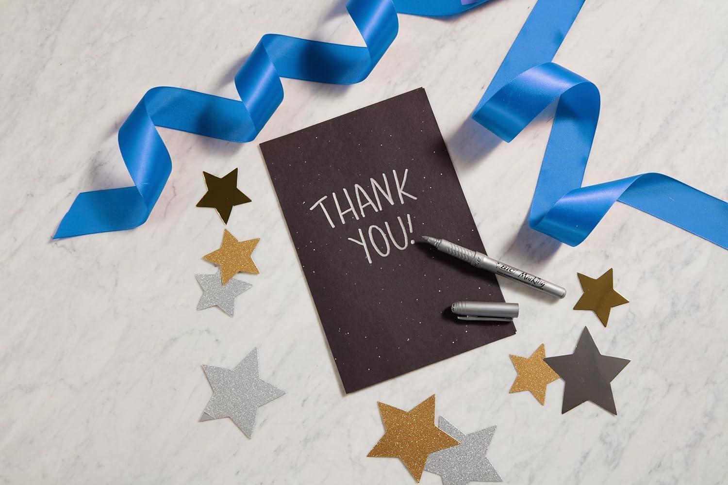 imageBIC Intensity Black Permanent Markers Fine Point 200Count Pack of Black Markers With NonSlip Grip for Comfort and ControlMetallic Assorted Ink Markers With NonSlip Grip