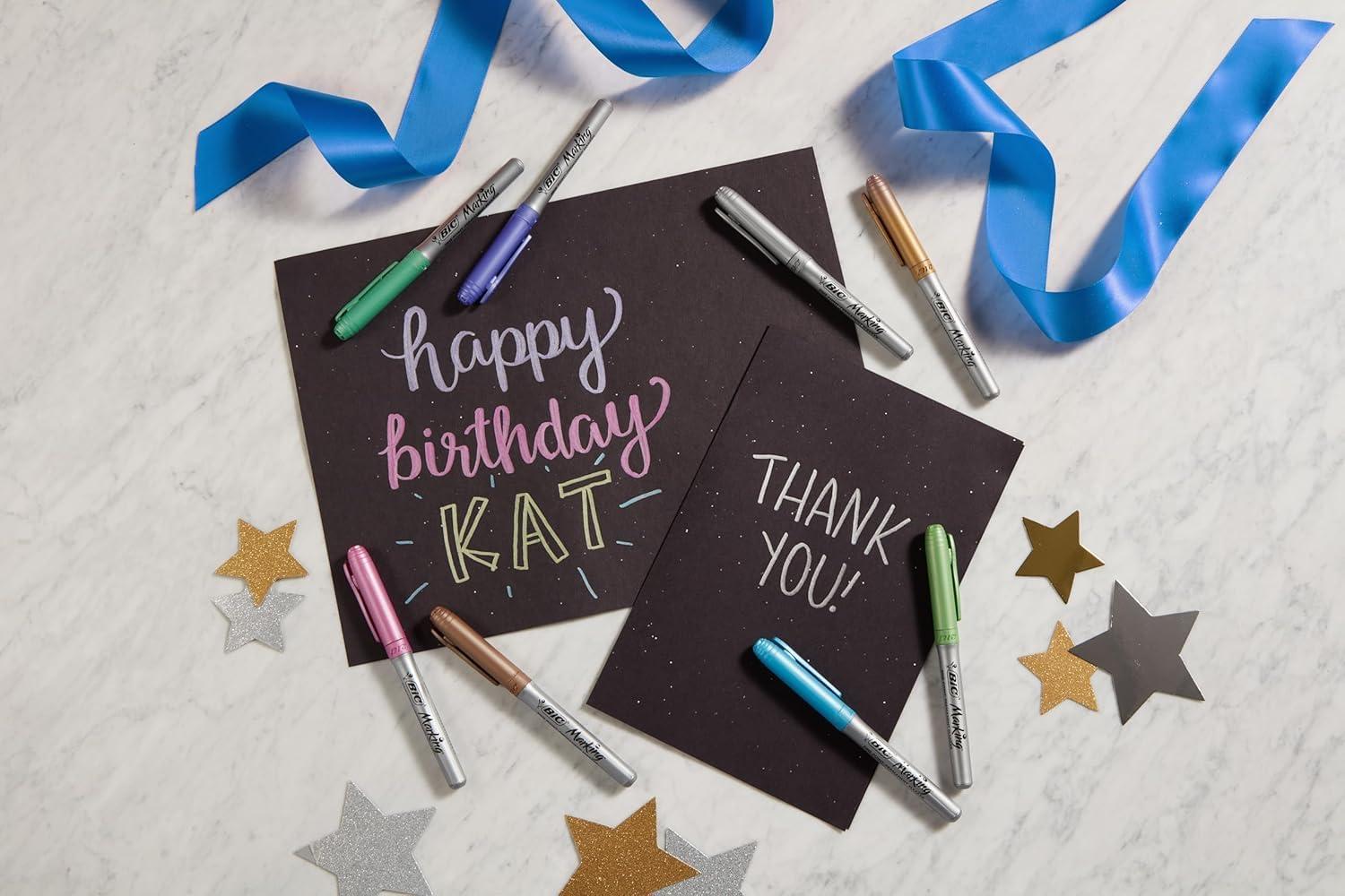 imageBIC Intensity Black Permanent Markers Fine Point 200Count Pack of Black Markers With NonSlip Grip for Comfort and ControlMetallic Assorted Ink Markers With NonSlip Grip