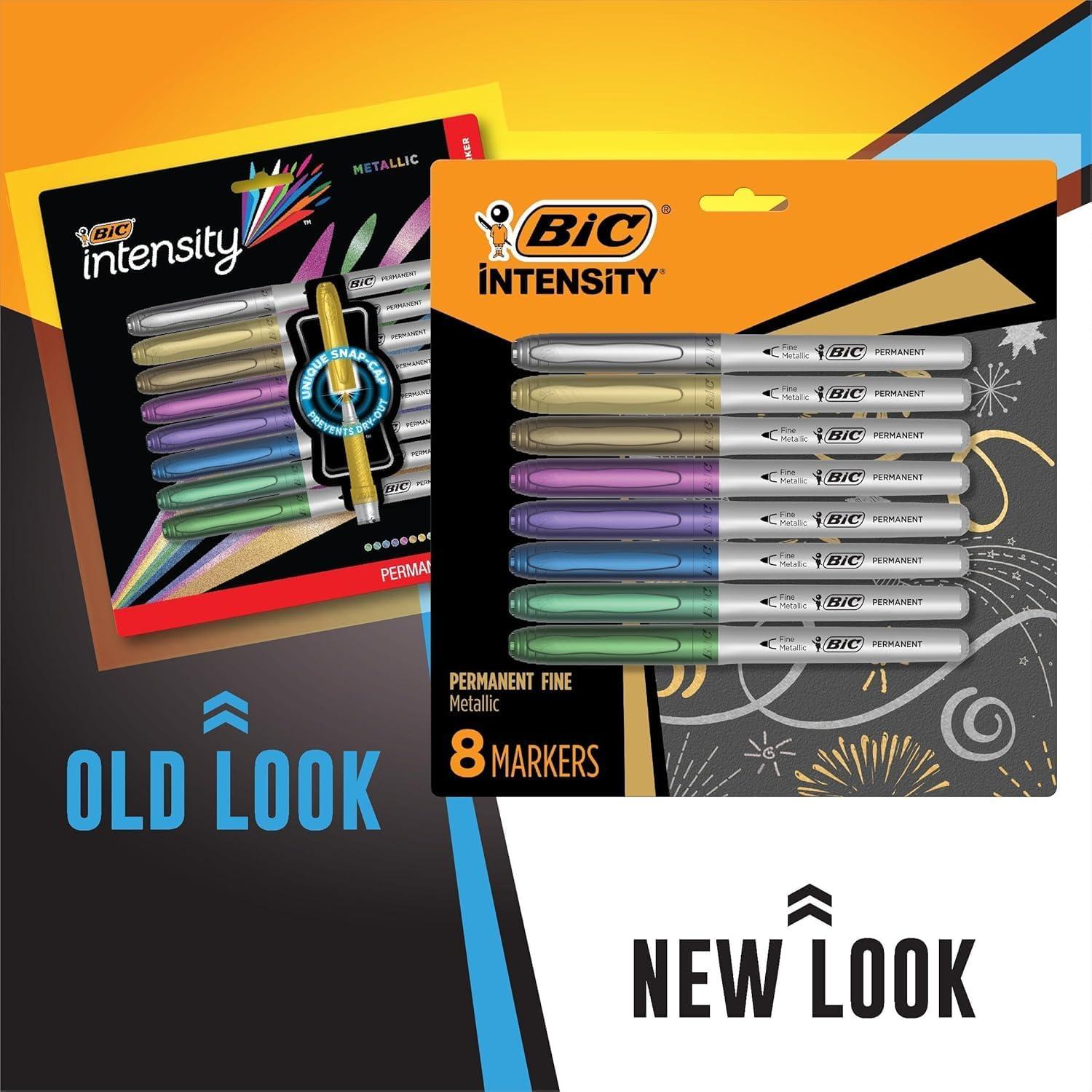imageBIC Intensity Black Permanent Markers Fine Point 200Count Pack of Black Markers With NonSlip Grip for Comfort and ControlMetallic Assorted Ink Markers With NonSlip Grip