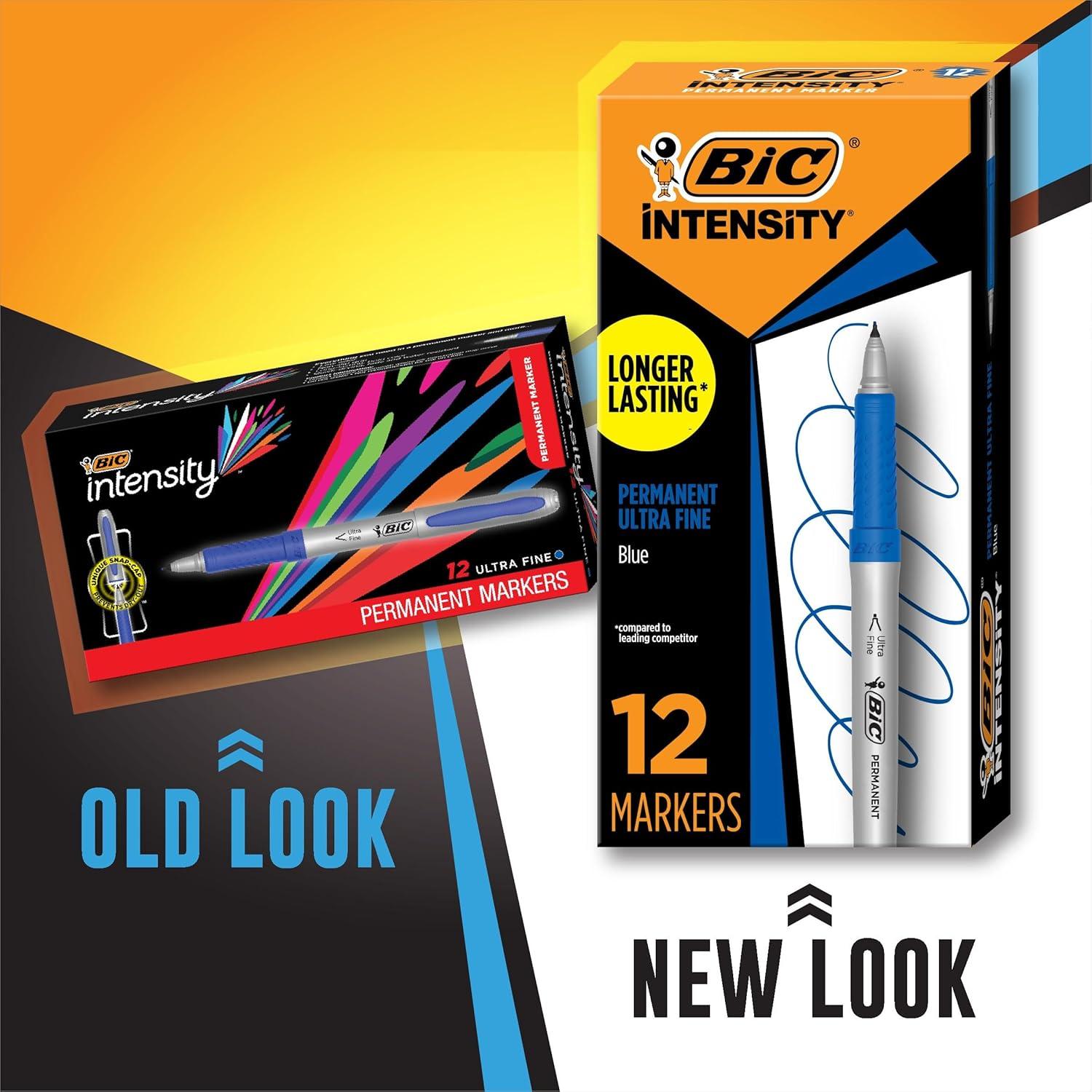 imageBIC Intensity Black Permanent Markers Fine Point 200Count Pack of Black Markers With NonSlip Grip for Comfort and ControlUltra Fine Tip Blue Ink Markers