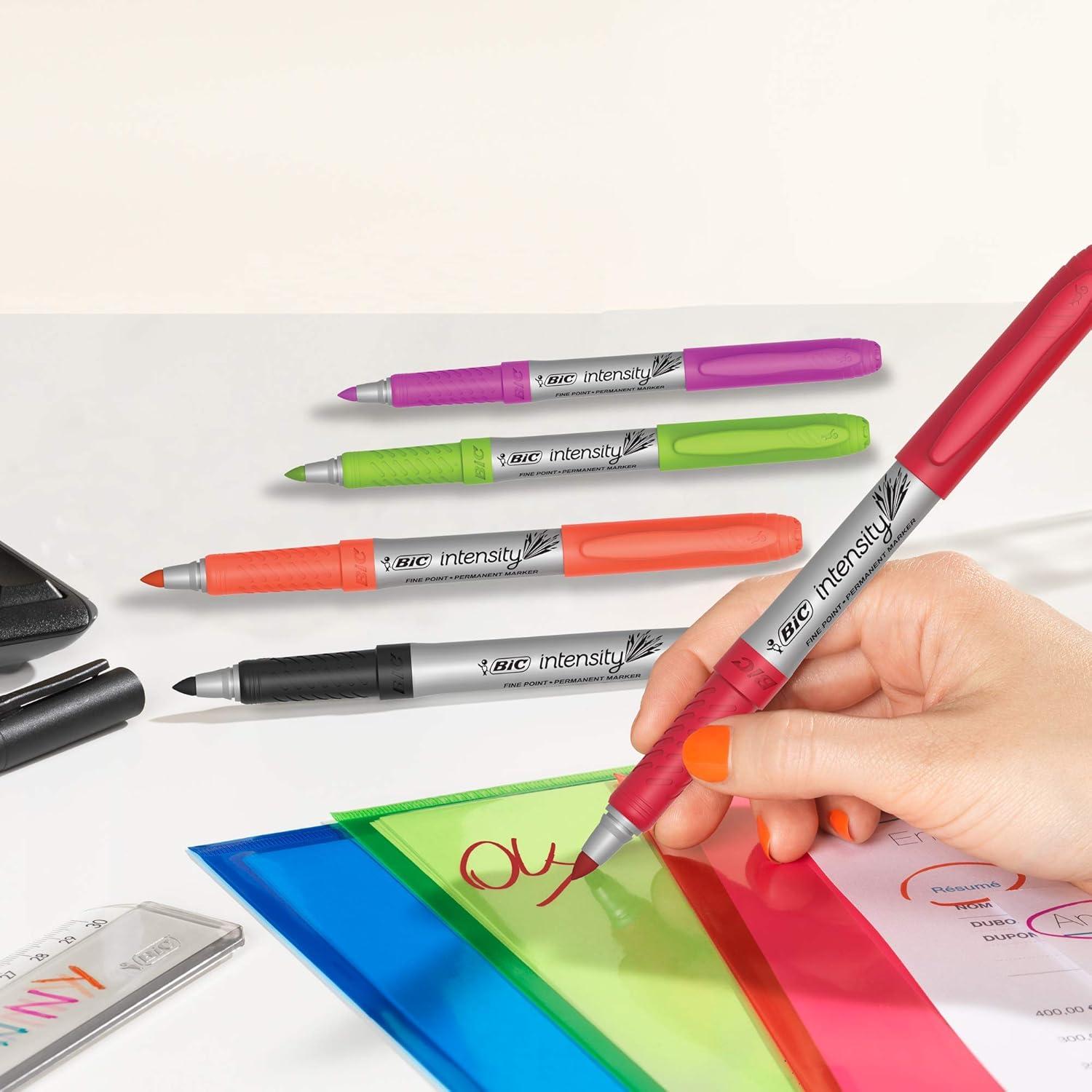 imageBIC Intensity Black Permanent Markers Fine Point 200Count Pack of Black Markers With NonSlip Grip for Comfort and ControlVibrant Assorted Ink Markers