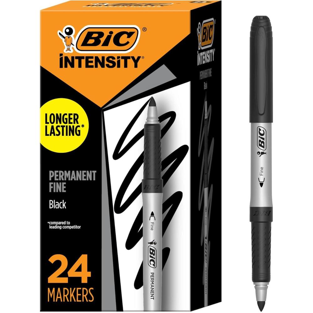 imageBIC Intensity Black Permanent Markers Fine Point 200Count Pack of Black Markers With NonSlip Grip for Comfort and ControlBlack Ink Markers