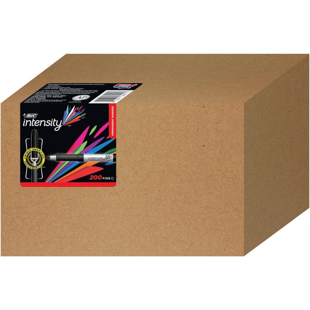 imageBIC Intensity Black Permanent Markers Fine Point 200Count Pack of Black Markers With NonSlip Grip for Comfort and ControlBulk Pack Black Ink Markers