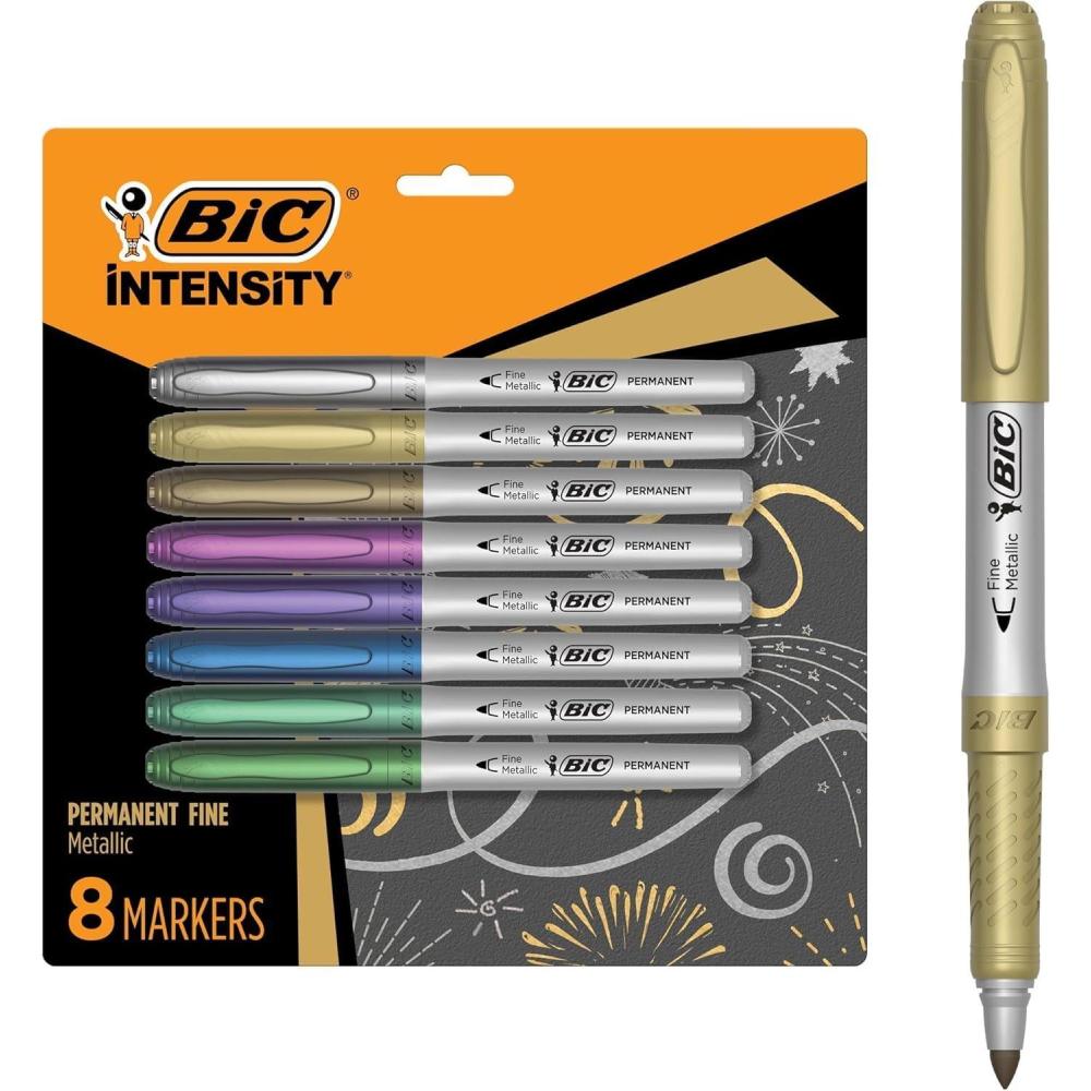 imageBIC Intensity Black Permanent Markers Fine Point 200Count Pack of Black Markers With NonSlip Grip for Comfort and ControlMetallic Assorted Ink Markers With NonSlip Grip