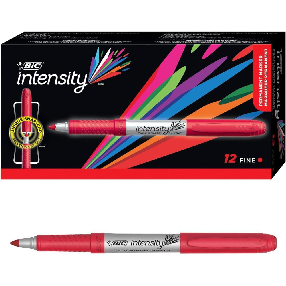 imageBIC Intensity Black Permanent Markers Fine Point 200Count Pack of Black Markers With NonSlip Grip for Comfort and ControlRed Ink Markers