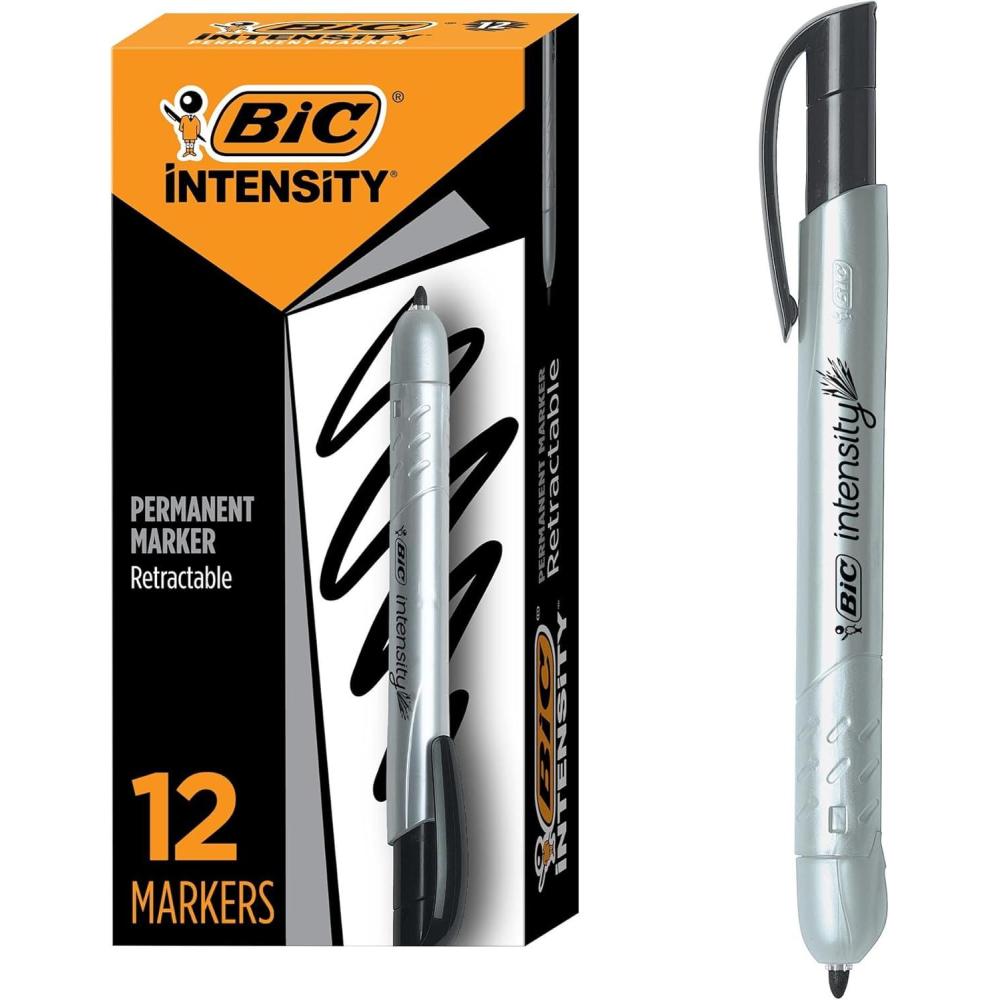 imageBIC Intensity Black Permanent Markers Fine Point 200Count Pack of Black Markers With NonSlip Grip for Comfort and ControlRetractable Black Ink Markers