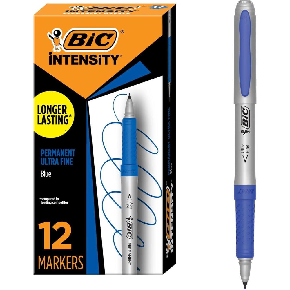 imageBIC Intensity Black Permanent Markers Fine Point 200Count Pack of Black Markers With NonSlip Grip for Comfort and ControlUltra Fine Tip Blue Ink Markers