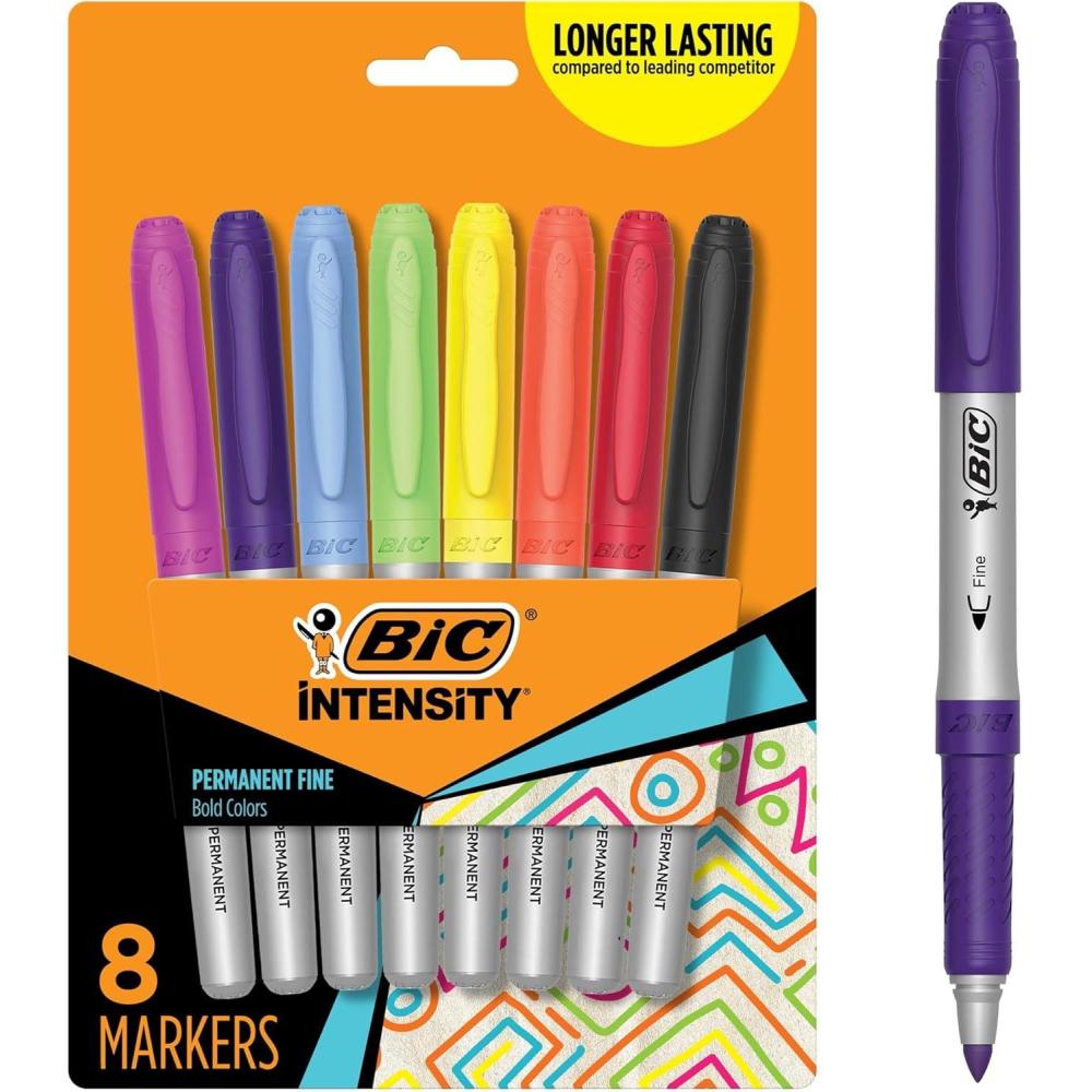 imageBIC Intensity Black Permanent Markers Fine Point 200Count Pack of Black Markers With NonSlip Grip for Comfort and ControlVibrant Assorted Ink Markers