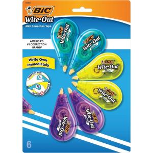imageBIC WiteOut Brand Mini Correction Tape 164 Feet 6Count Pack of White Correction Tape Compact Tape Office or School Supplies