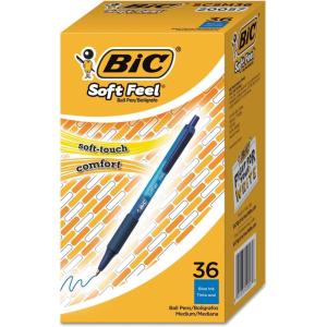 imageBIC Soft Feel Blue Retractable Ballpoint Pens Medium Point 10mm 36Count Pack Blue Pens With SoftTouch Comfort GripBlue