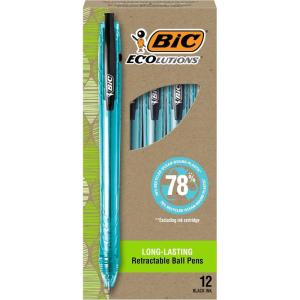 imageBIC Ecolutions OceanBound Ball Pens Medium Point 10mm 12Count Pack Black Ink Pens Made from 78 OceanBound Recycled Plastic