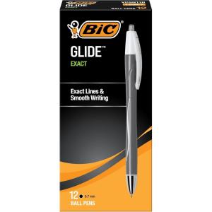 imageBIC Glide Exact Black Retractable Ballpoint Pens Fine Point 07mm 12Count Pack Ultra Smooth Writing Black Pens1