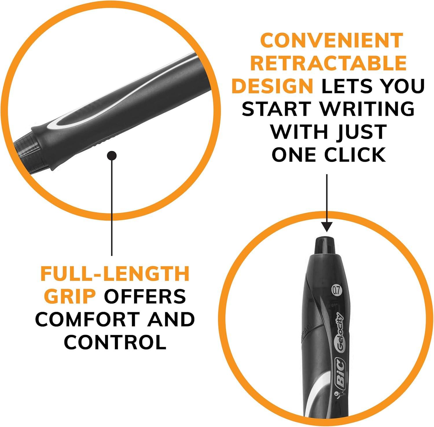 imageBIC Gelocity Quick Dry Assorted Colors Gel Pens Medium Point 07mm 4Count Pack Retractable Gel Pens With Comfortable Full Grip