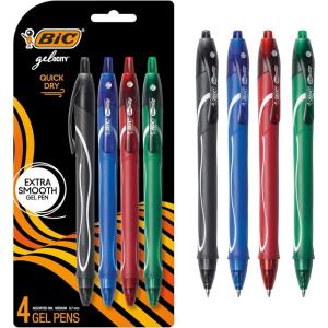imageBIC Gelocity Quick Dry Assorted Colors Gel Pens Medium Point 07mm 4Count Pack Retractable Gel Pens With Comfortable Full Grip