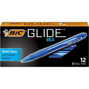 imageBIC Glide Bold Retractable Ball Pen Bold Point 16mm Blue 12Count Rubber Grip for Comfortable Writing CasePack of 18 216 Count Total