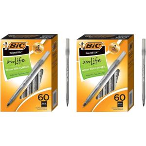 imageBIC Round Stic Xtra Life Ballpoint Pens Medium Point 10mm Black 60Count Pack Flexible Round Barrel For Writing Comfort GSM609BLK  Pack of 2120 Count Pack of 1
