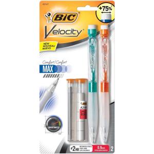 imageBIC Velocity Max Mechanical Pencils Thick Point 09 mm 2 HB Lead Assorted Barrel Colors Pack Of 2