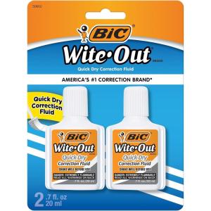 imageBic WiteOut Quick Dry Correction Fluid  2 pack  white color writeout  whiteout2
