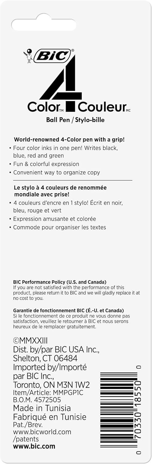 imageBIC 4Color Grip Ball Pen Assorted colors 1ct MMPGP1Ast