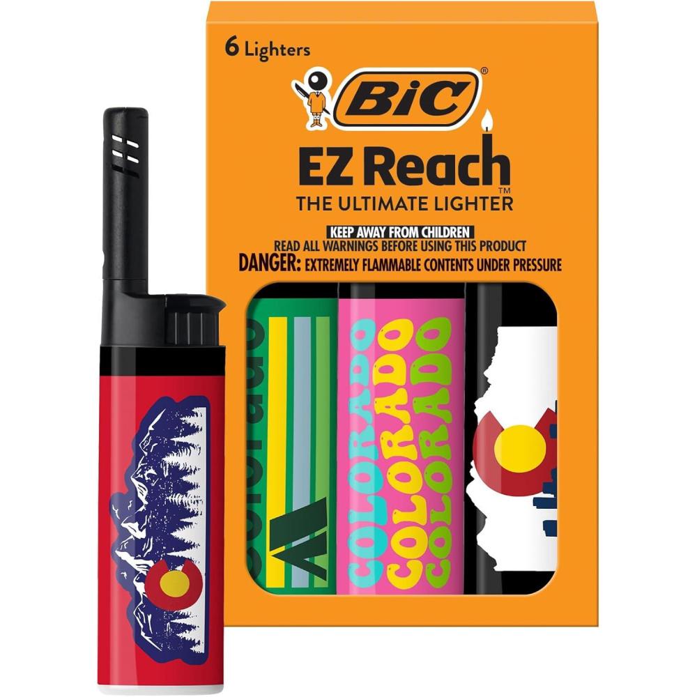 imageBIC EZ Reach Candle Lighter The Ultimate Lighter with Wand for Candles Colorado Assorted Designs 6 Count Pack of Lighters