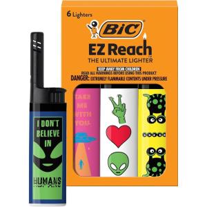 imageBIC EZ Reach Candle Lighter The Ultimate Lighter with Wand for Candles Alien UFO Assorted Designs 6 Count Pack of Lighters