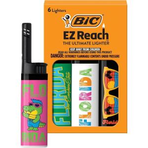 imageBIC EZ Reach Candle Lighter The Ultimate Lighter with Wand for Candles Florida Assorted Designs 6 Count Pack of Lighters