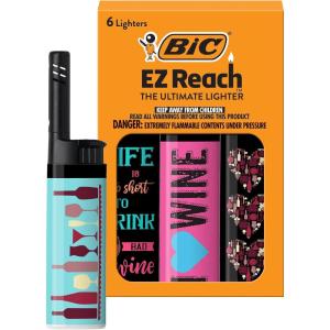 imageBIC EZ Reach Candle Lighter The Ultimate Lighter with Wand for Candles Wine Assorted Designs 6 Count Pack of Lighters
