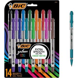 imageBIC Gelocity Smooth Stic Gel Pen Medium Point 07mm Assorted Colors 14Count Vibrant and Smooth Gel Ink Pens