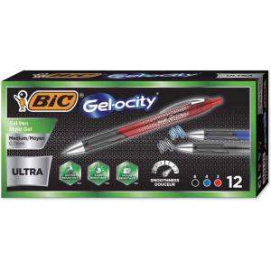 imageBIC Gelocity Ultra Retractable Gel Pen Medium Point 07mm Assorted Colors Premium Design and Comfortable Grip 12Count