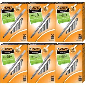 imageBIC Round Stic Xtra Life Black Ballpoint Pens Medium Point 10mm 216Count Pack of Bulk Pens Flexible Round Barrel for Writing Comfort No 1 Selling Ballpoint Pens1 Count Pack of 1296