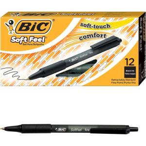 imageBIC Soft Feel Blue Retractable Ballpoint Pens Medium Point 10mm 12Count Pack Blue Pens With SoftTouch Comfort GripBlack Ink
