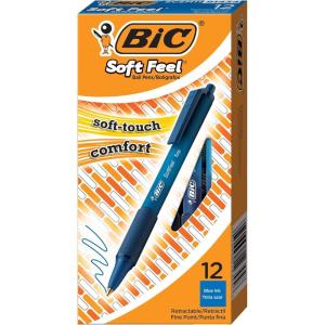 imageBIC Soft Feel Blue Retractable Ballpoint Pens Medium Point 10mm 12Count Pack Blue Pens With SoftTouch Comfort GripBlue Ink