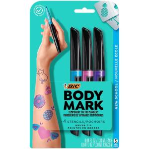 imageBODYMARK by BIC Temporary Tattoo Marker Old School Inspiration Skin Safe Brush Tip Assorted Colors 2PackNew School